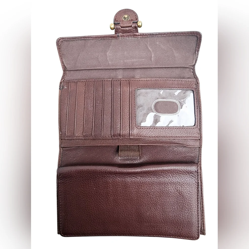 VTG FOSSIL brown pebbled trifold wallet, genuine leather